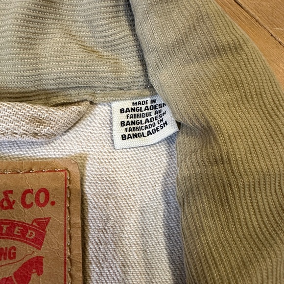 Levis Premium Stock Trucker Jacket Mens Small Khaki Corduroy Collar Cotton Blend - Picture 9 of 15